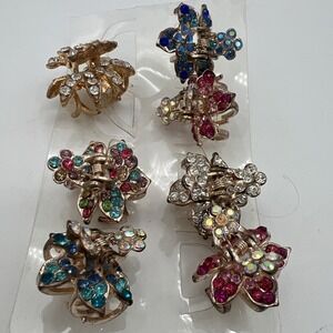 USA HAIR CLAW Clip Rhinestone Crystal Hairpin Butterfly Gold multicolor set of 7